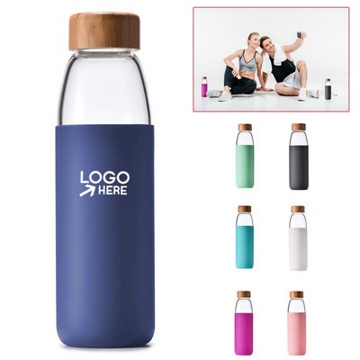 18 Oz Eco-Friendly Glass Water Bottle With Bamboo Lid