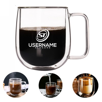12oz Glass Coffee Mugs Double-Wall Borosilicate Cups