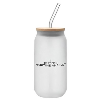 16 oz. Frosted Glass Can Tumbler with Bamboo Lid