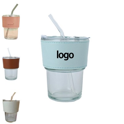 Glass Tumbler with Straw and Protective Sleeve
