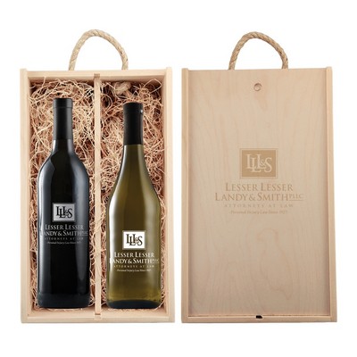 Laser-Engraved Double Wood Box, Custom Etched Wine Bottles