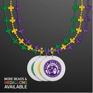 Fleur de Lis Beads for Mardi Gras with White Medallion - PRINTED