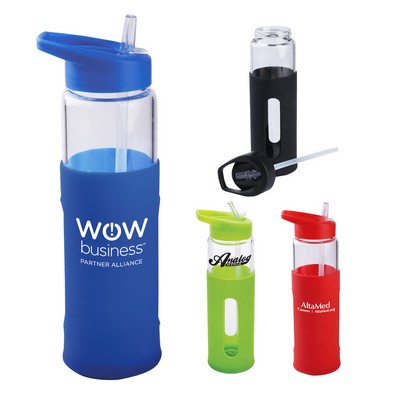 20 Oz. Champion Glass Bottle w/Sports Lid & Silicone Sleeve