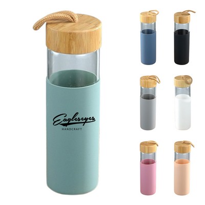 17oz Borosilicate Glass Water Bottle with Bamboo Lid and Silicone Sleeve