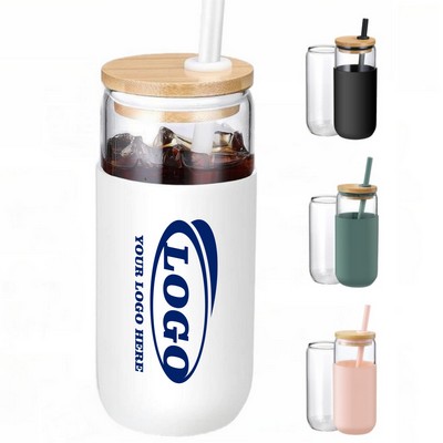 17 Oz Can Shaped Simple Glass Tumbler with Lid and Straw