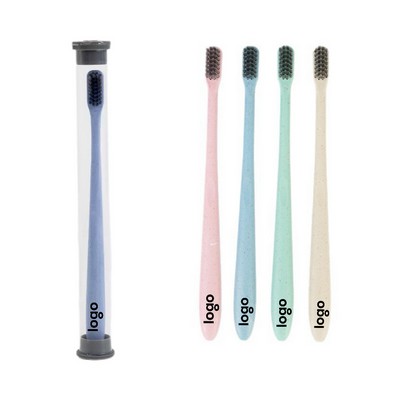 Travel Toothbrush w/ PVC Round Pipe (Wheat Straw)