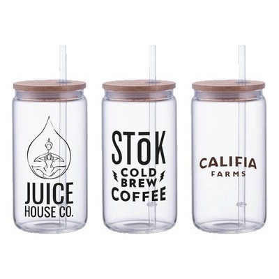 Danville 18oz Can Glass w Bamboo Lid and Straw