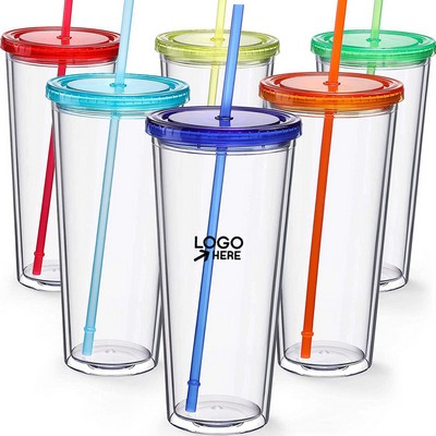 32 Oz Clear Tumbler With Color Lid & Straw