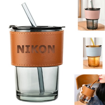 Nordic Leatherette Cover Borosilicate Glass - 15.2 Oz. W/ Lid And Straw