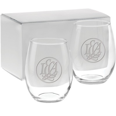 15 oz. Etched Stemless White Wine Gift Set