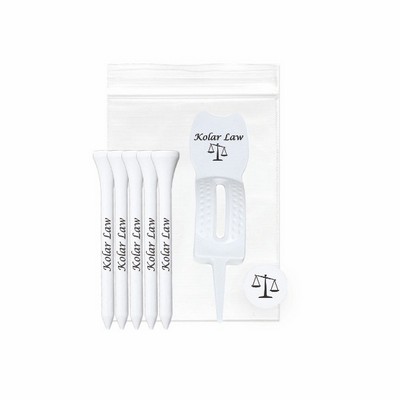 Golf Tee pack w/5 Tees, 1 Ball Marker, 1 Ergo Green Divot Tool