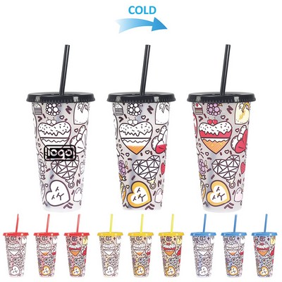 24oz Creative Color-Changing Tumbler with Straw