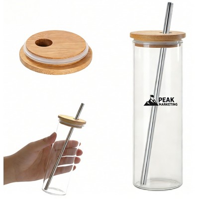 13 oz Glass Tumbler with Bamboo Lid & Straw