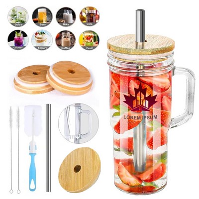 24oz Glass Tumbler with Lids and Straws