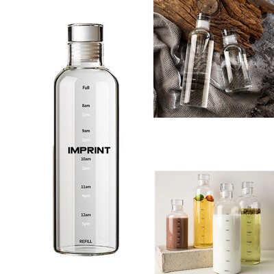 18Oz Glass Water Bottle W/ Time Marker