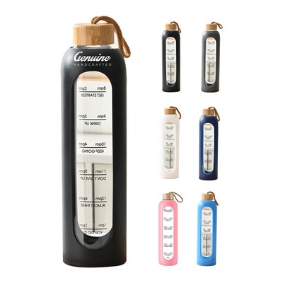 32oz Glass Water Bottle with Time Marker
