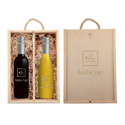Laser-Engraved Wood Box w/Half-Size Etched Robert Mondavi Private Select Bottle