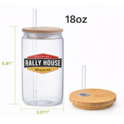 18oz Eco Glass Tumbler with Bamboo Lid and Plastic Straw