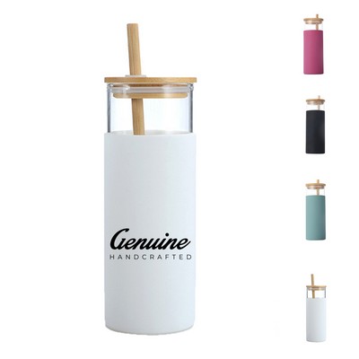 17oz Glass Tumbler with Silicone Sleeve and Bamboo Lid