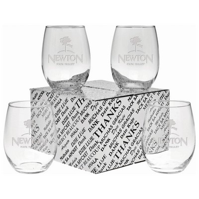 15 Oz. Etched Stemless Wine Glass Thank You Set